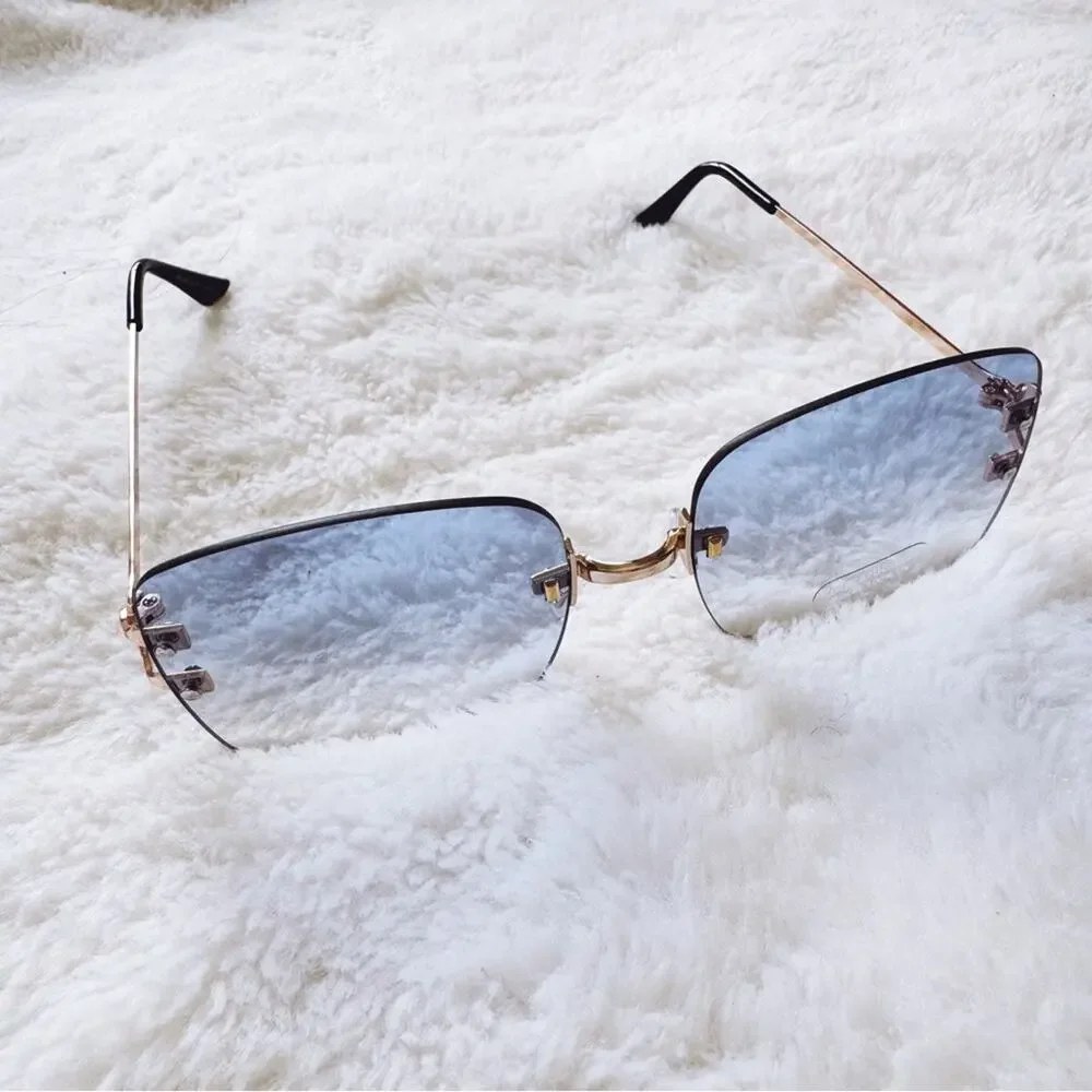 Laurel Clear Blue Rimless Sleek Sunglasses - Picture 6 of 11